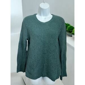 Madewell Sophia Heather Spruce Ribbed Sweater Sz S Hexcomb Texture Knit Pullover